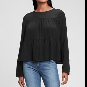 GAP Tiered Long Sleeve Black Babydoll Top